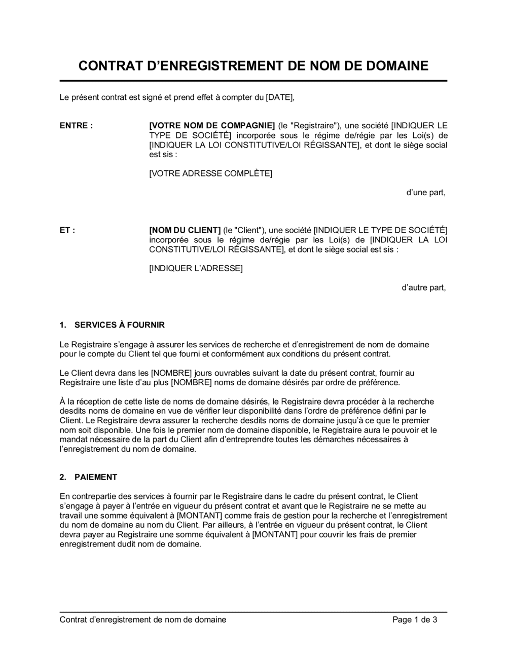 Business-in-a-Box's Contrat d'enregistrement de nom de domaine