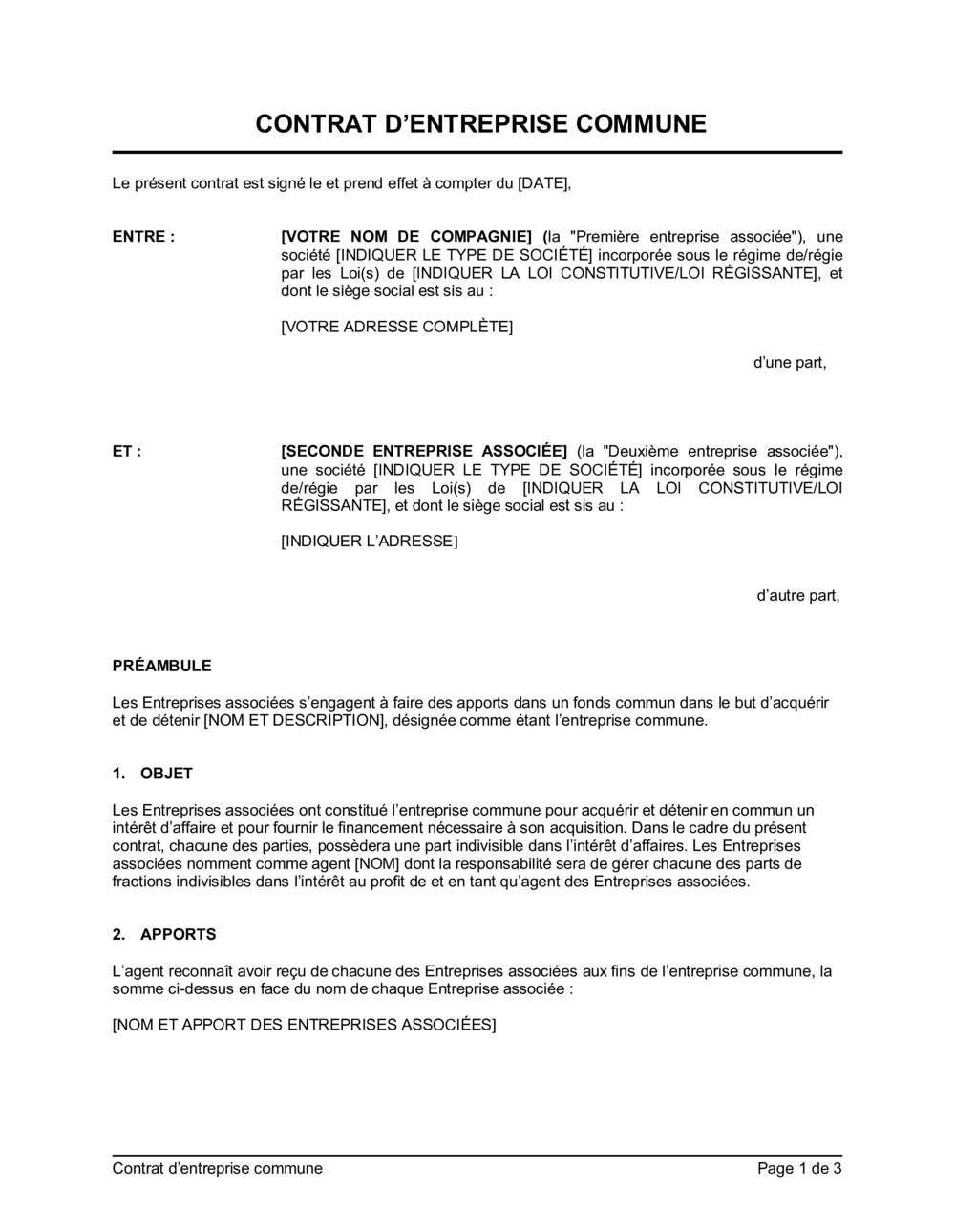 Business-in-a-Box's Contrat d'entreprise commune