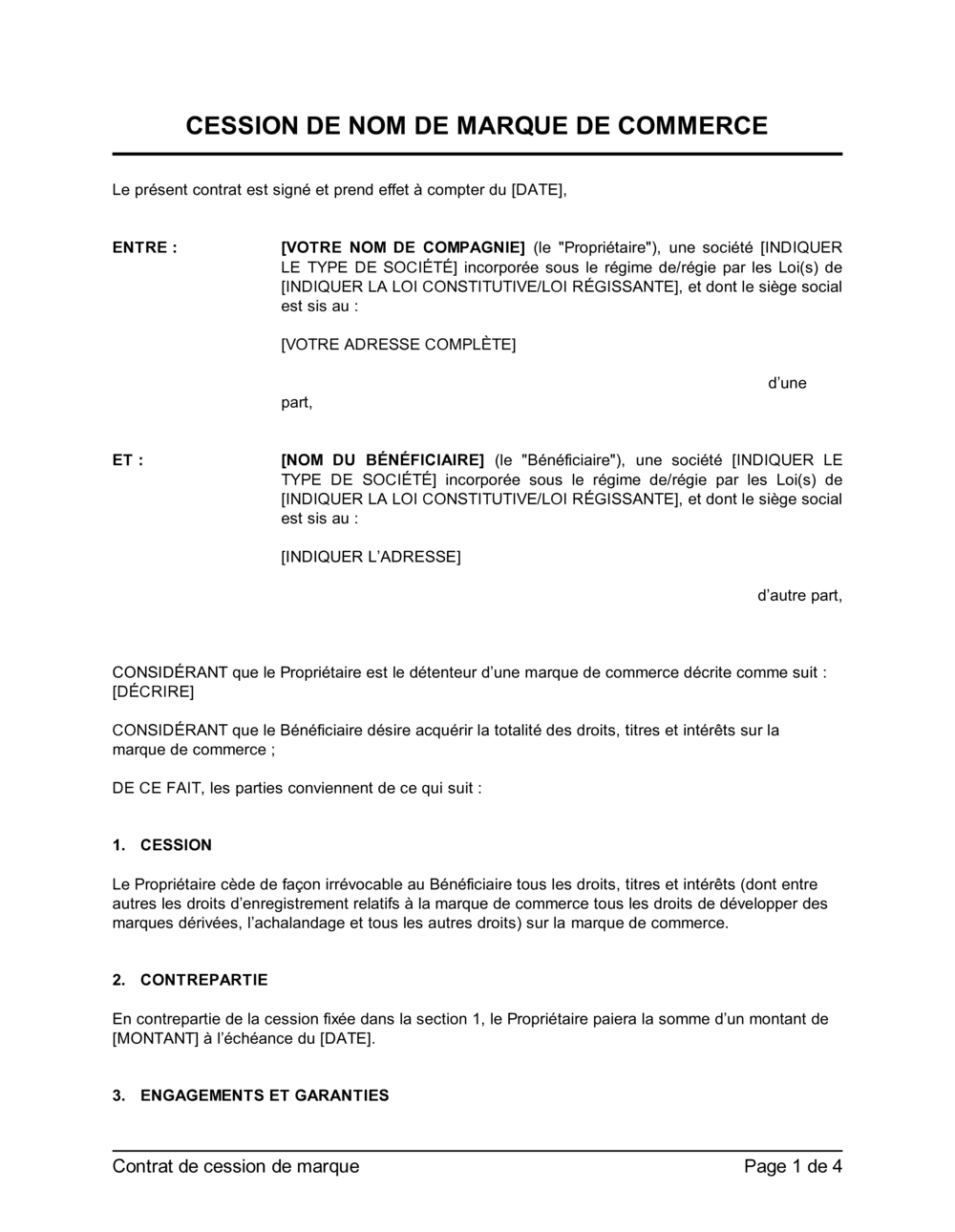 Business-in-a-Box's Contrat de cession de marque