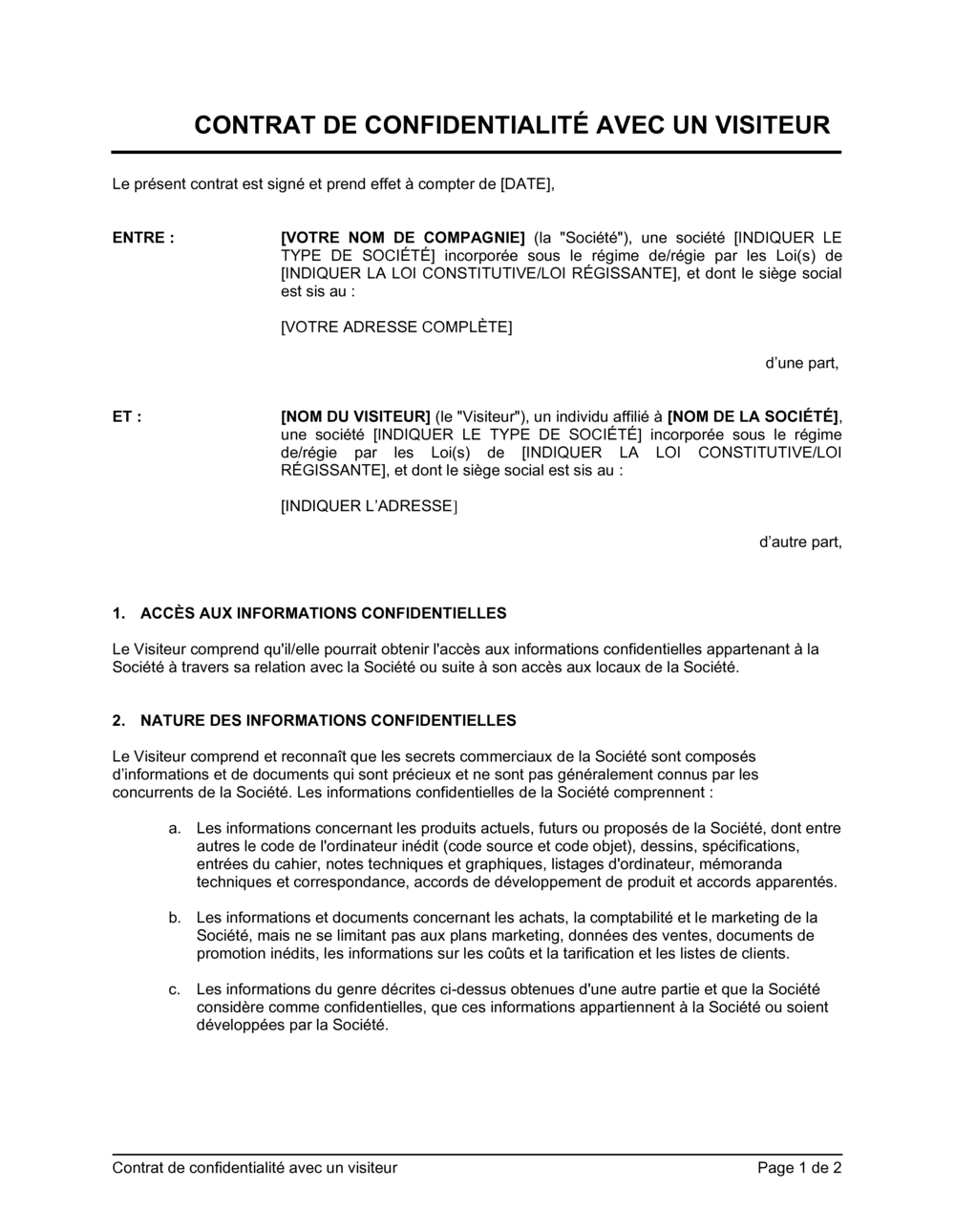 Business-in-a-Box's Contrat de confidentialité avec un visiteur