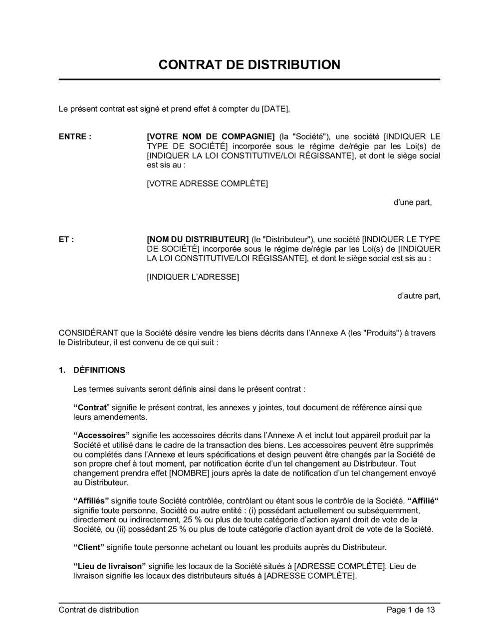 Business-in-a-Box's Contrat de distribution