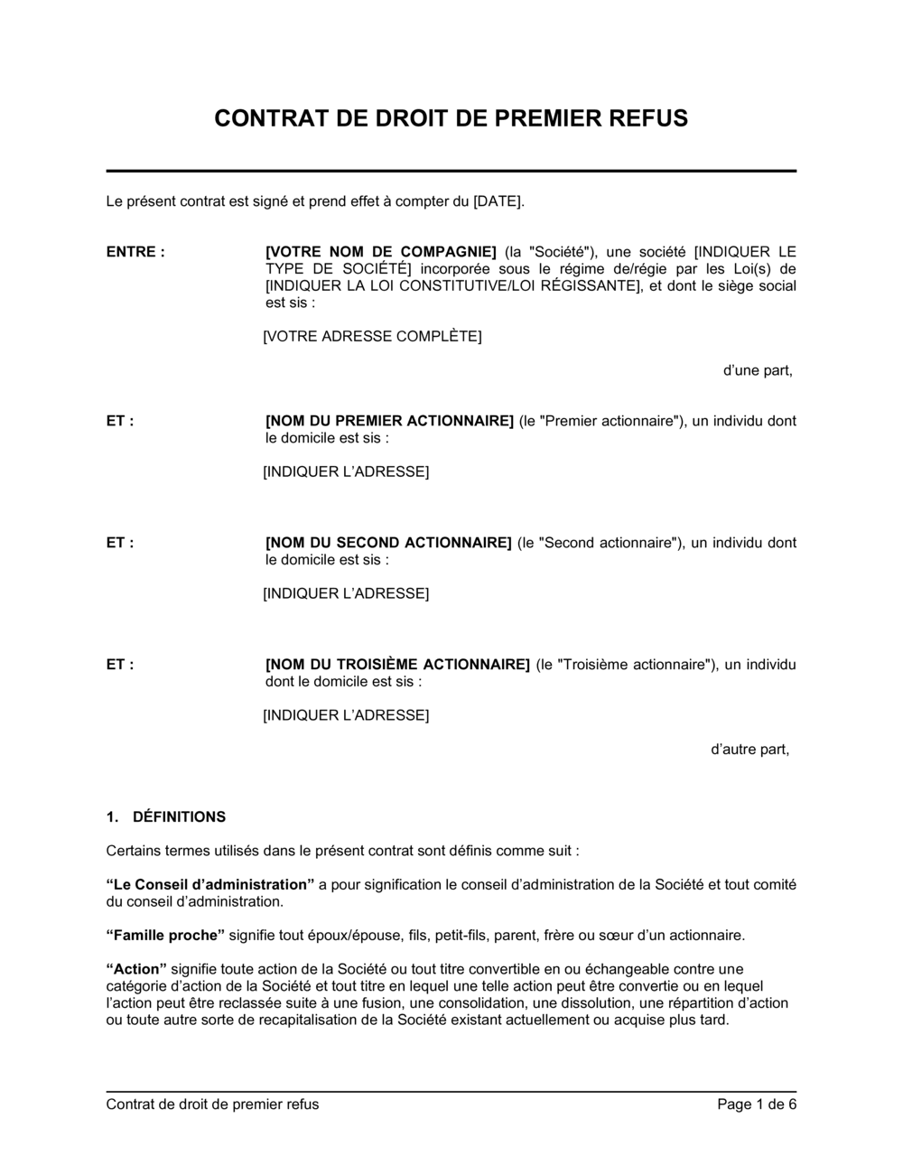 Business-in-a-Box's Contrat de droit de premier refus