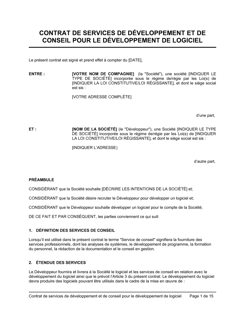 Business-in-a-Box's Contrat de développement de logiciel et services conseils