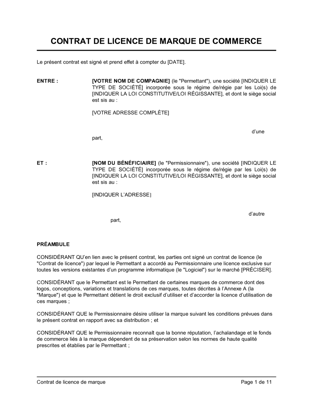 Business-in-a-Box's Contrat de licence de marque de commerce