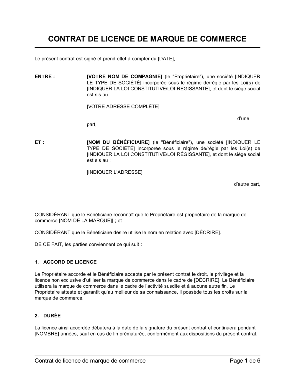 Business-in-a-Box's Contrat de licence de marque de commerce