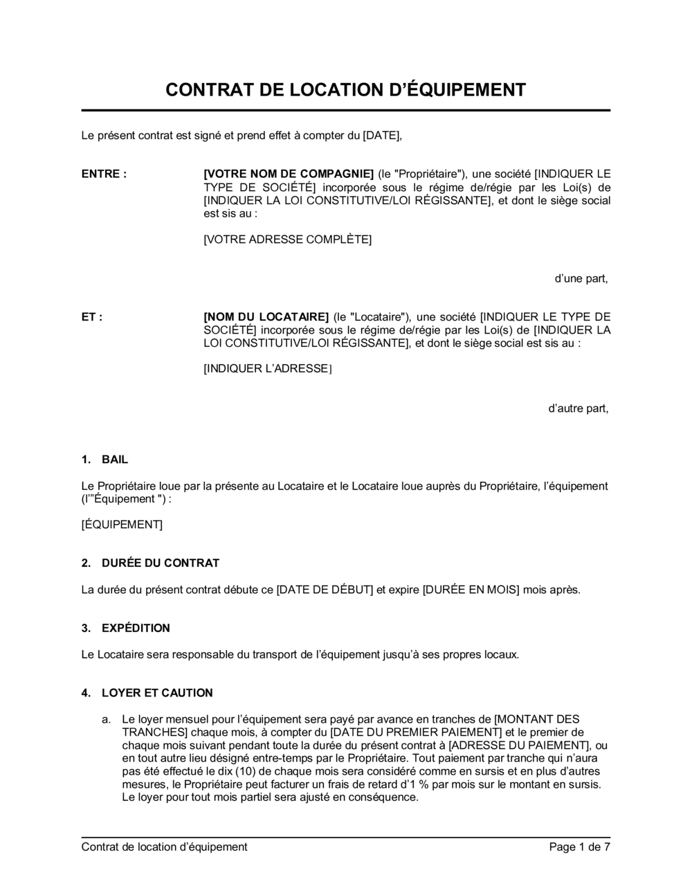 Business-in-a-Box's Contrat de location d'équipement