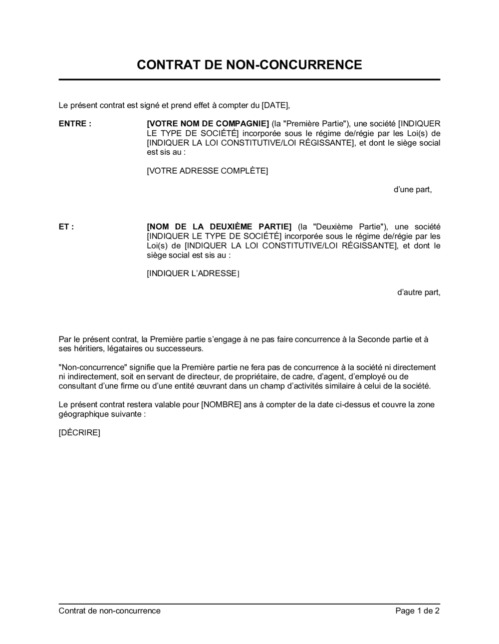 Business-in-a-Box's Contrat de non-concurrence