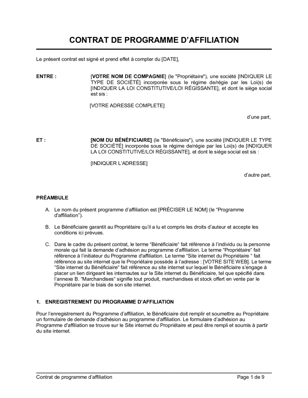 Business-in-a-Box's Contrat de programme d'affiliation