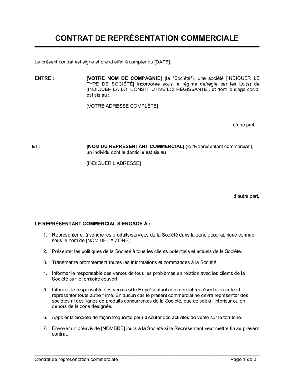 Business-in-a-Box's Contrat de représentation commerciale