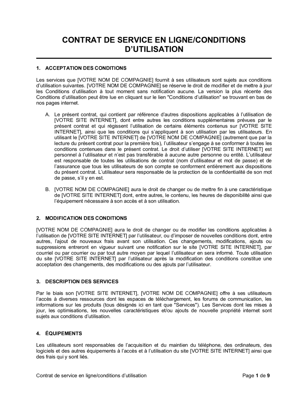 Business-in-a-Box's Contrat de service en ligne