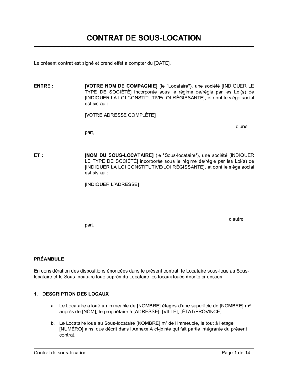 Business-in-a-Box's Contrat de sous-location