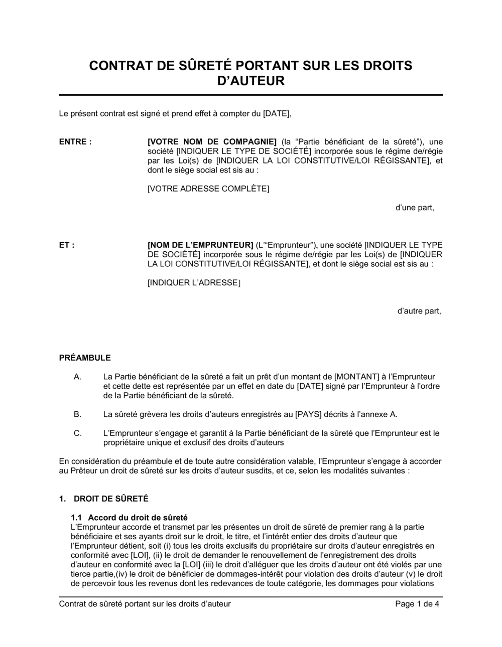 Business-in-a-Box's Contrat de sûreté portant sur les droits d'auteur