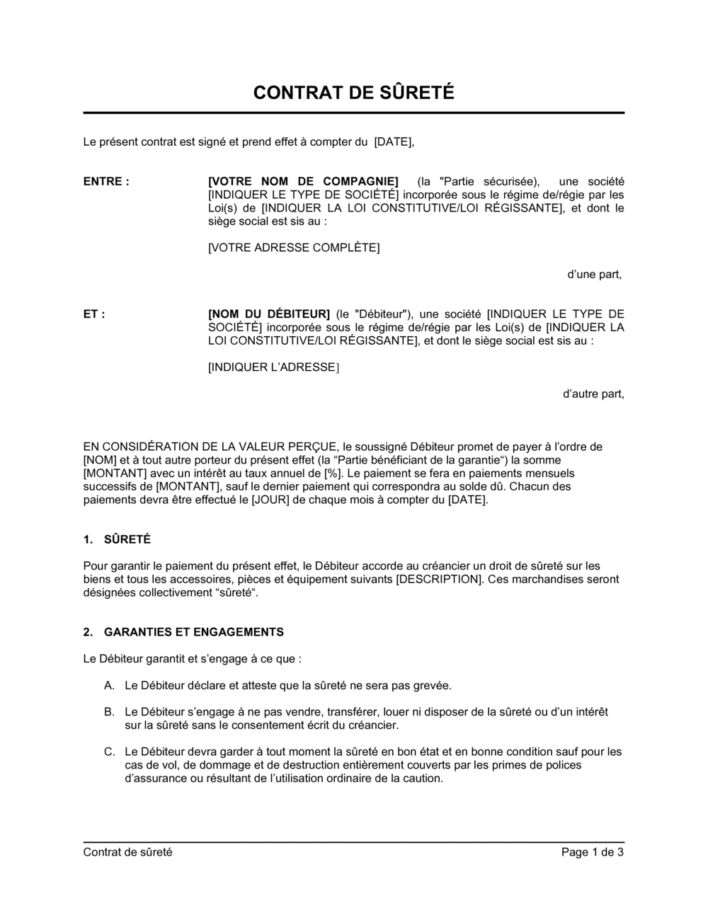 Business-in-a-Box's Contrat de sûreté version courte