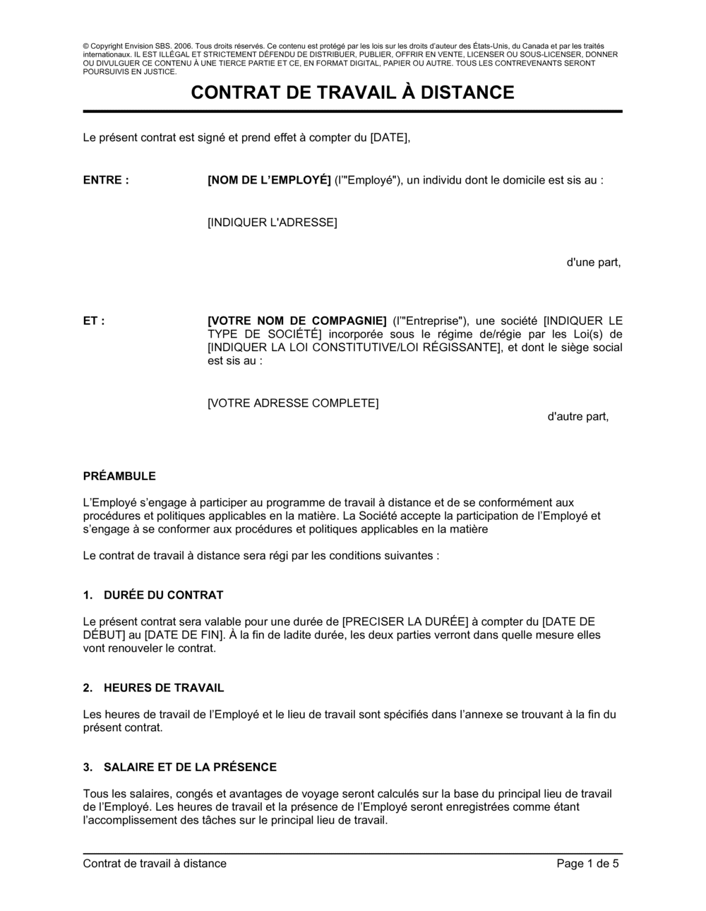 Business-in-a-Box's Contrat de travail à distance