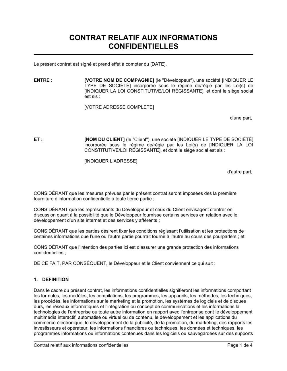 Business-in-a-Box's Contrat relatif aux informations confidentielles