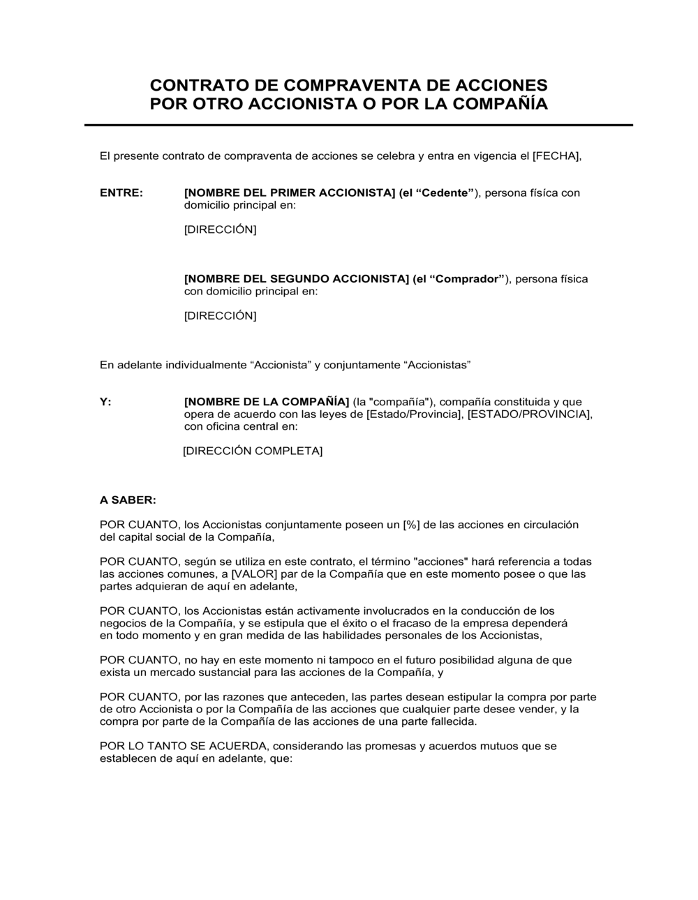 Business-in-a-Box's Contrato de compraventa de acciones por accionista