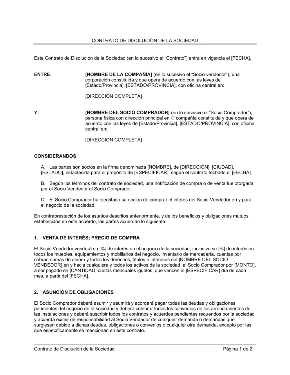Business-in-a-Box's Contrato de disolución de sociedad