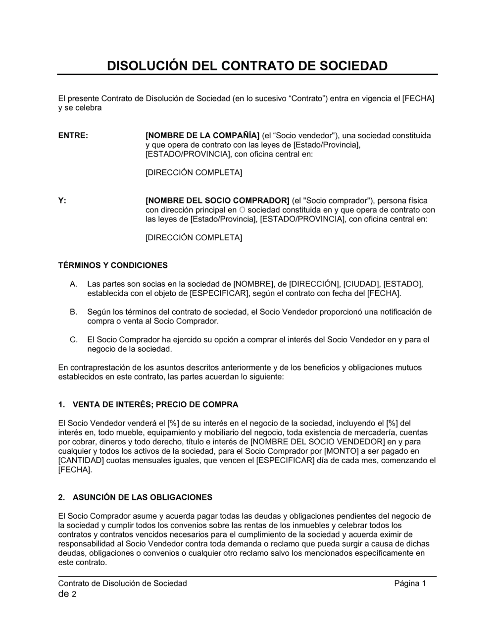 Business-in-a-Box's Contrato de disolución de sociedad