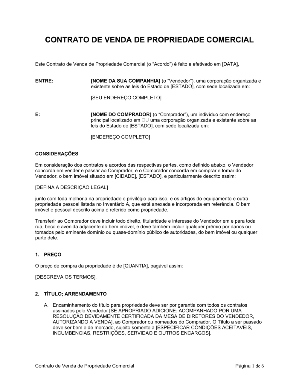 Business-in-a-Box's Contrato de Venda de Propriedade Comercial