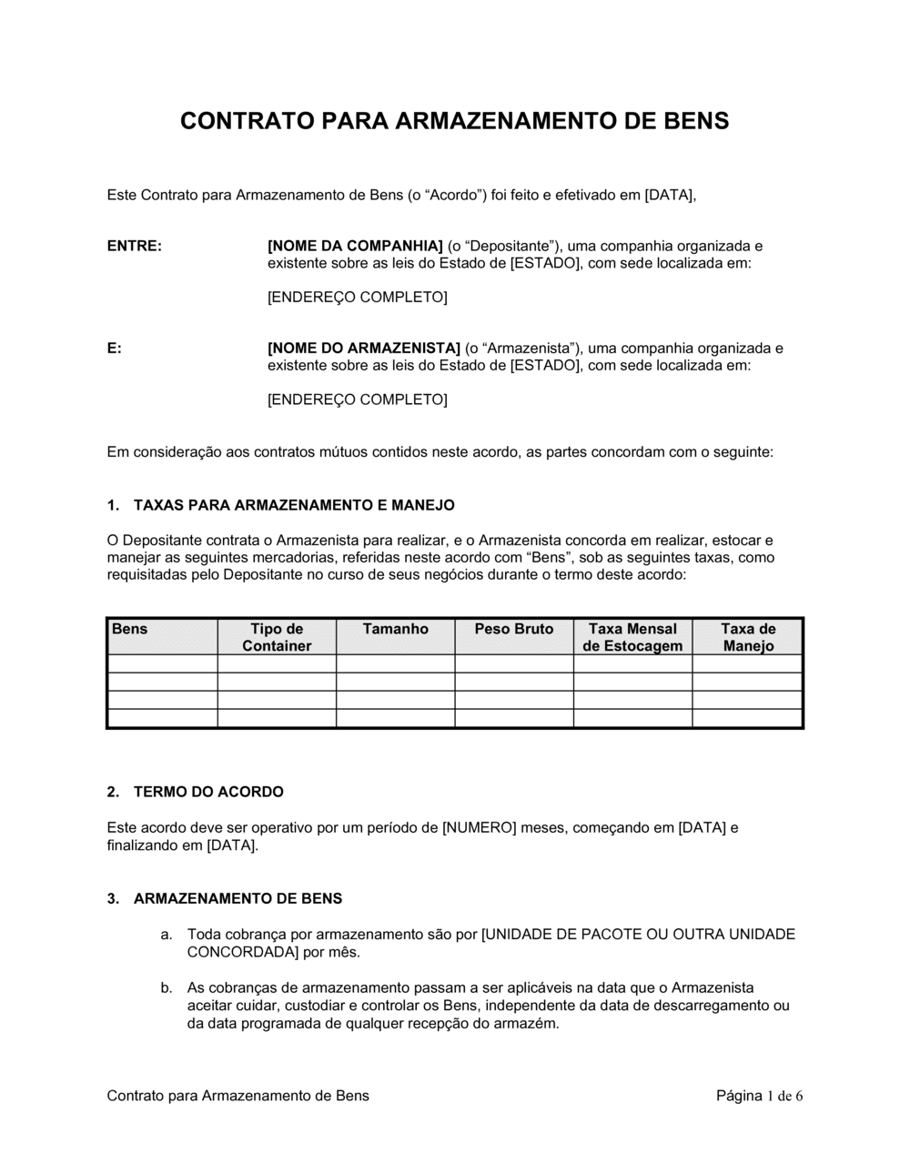 Business-in-a-Box's Contrato para Estoque de Bens