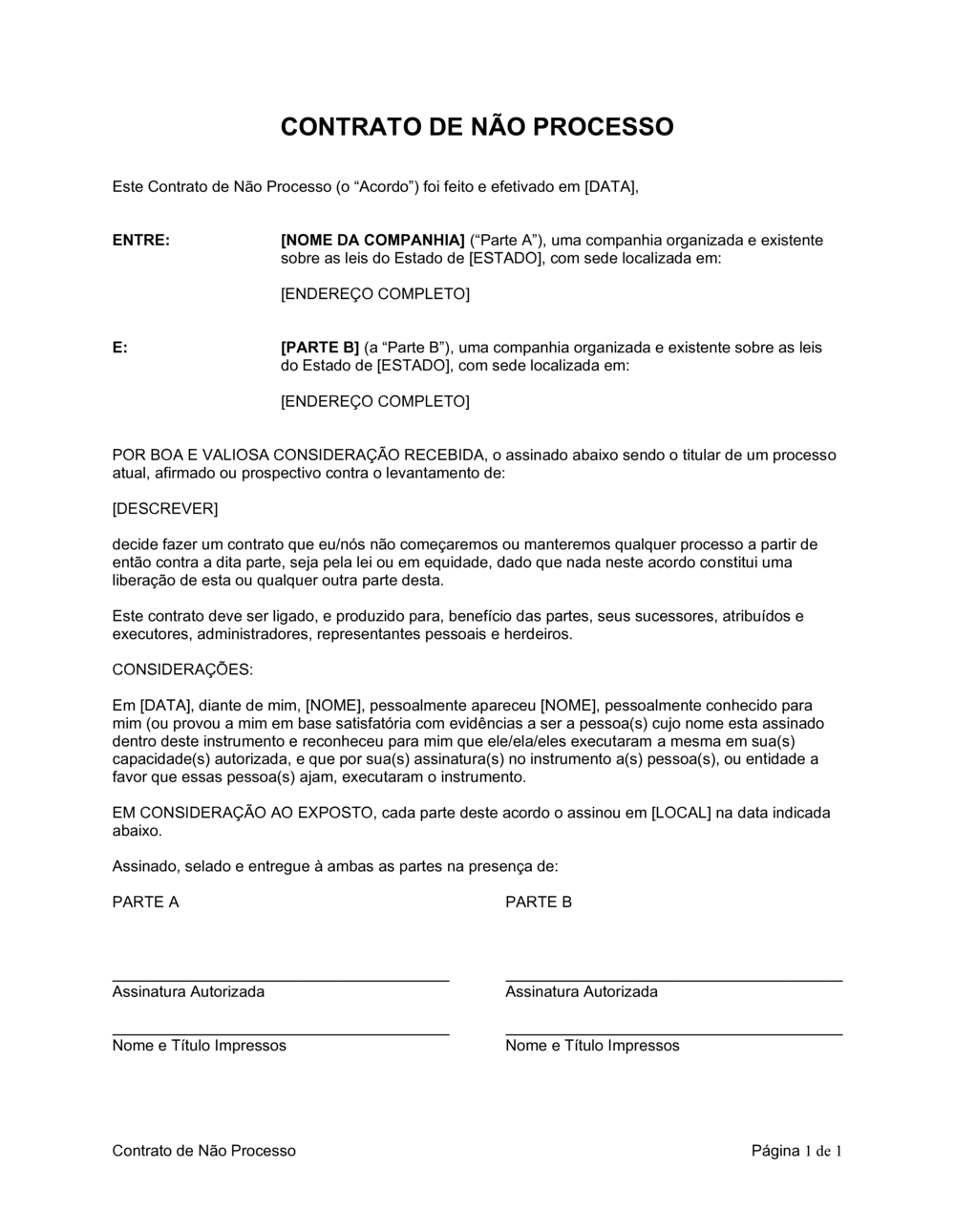 Business-in-a-Box's Contrato para Não Processar