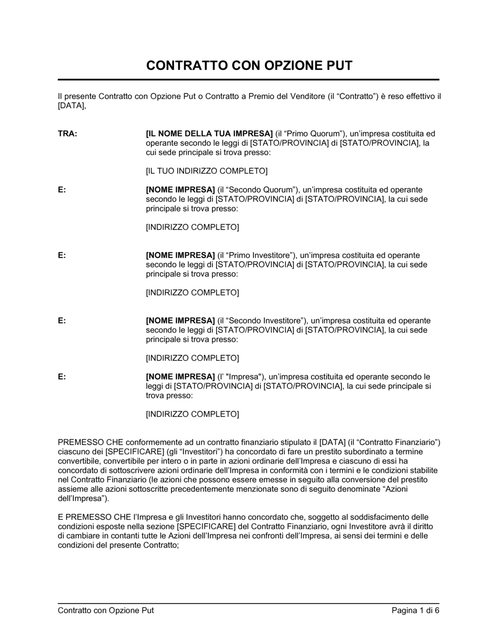 Business-in-a-Box's Contratto con opzione put