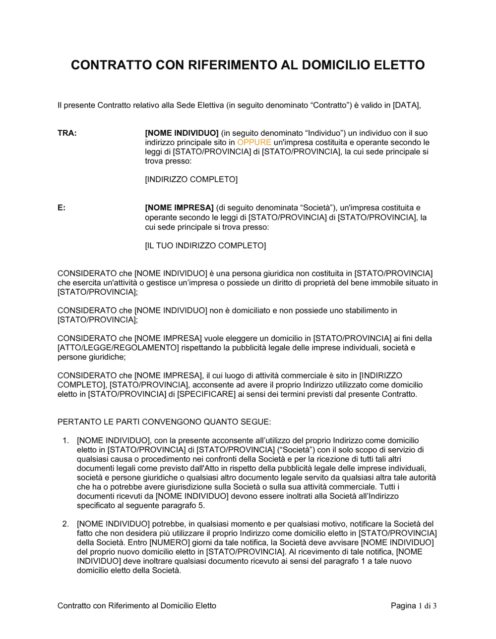 Business-in-a-Box's Contratto con riferimento al domicilio eletto