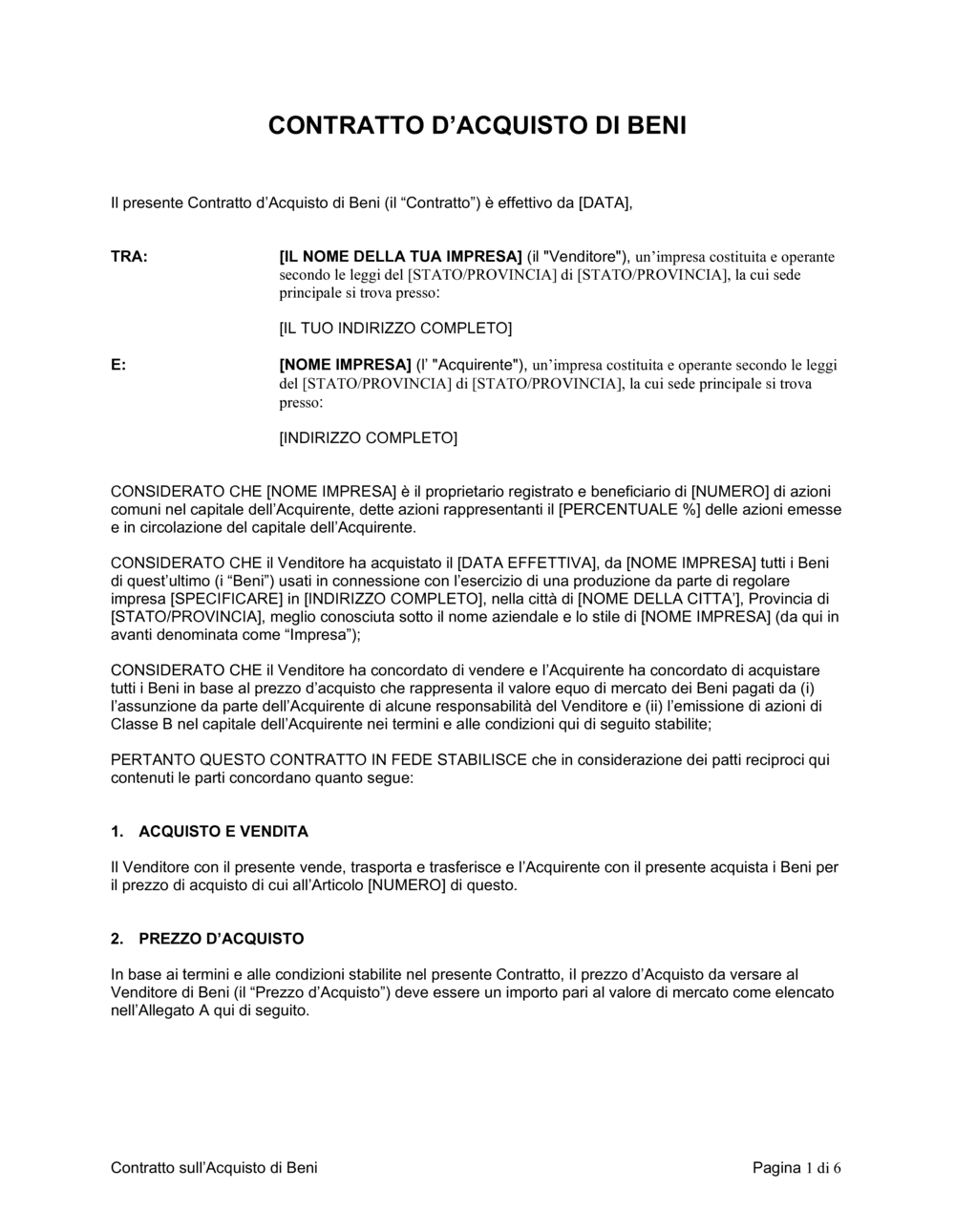 Business-in-a-Box's Contratto d'acquisto di beni