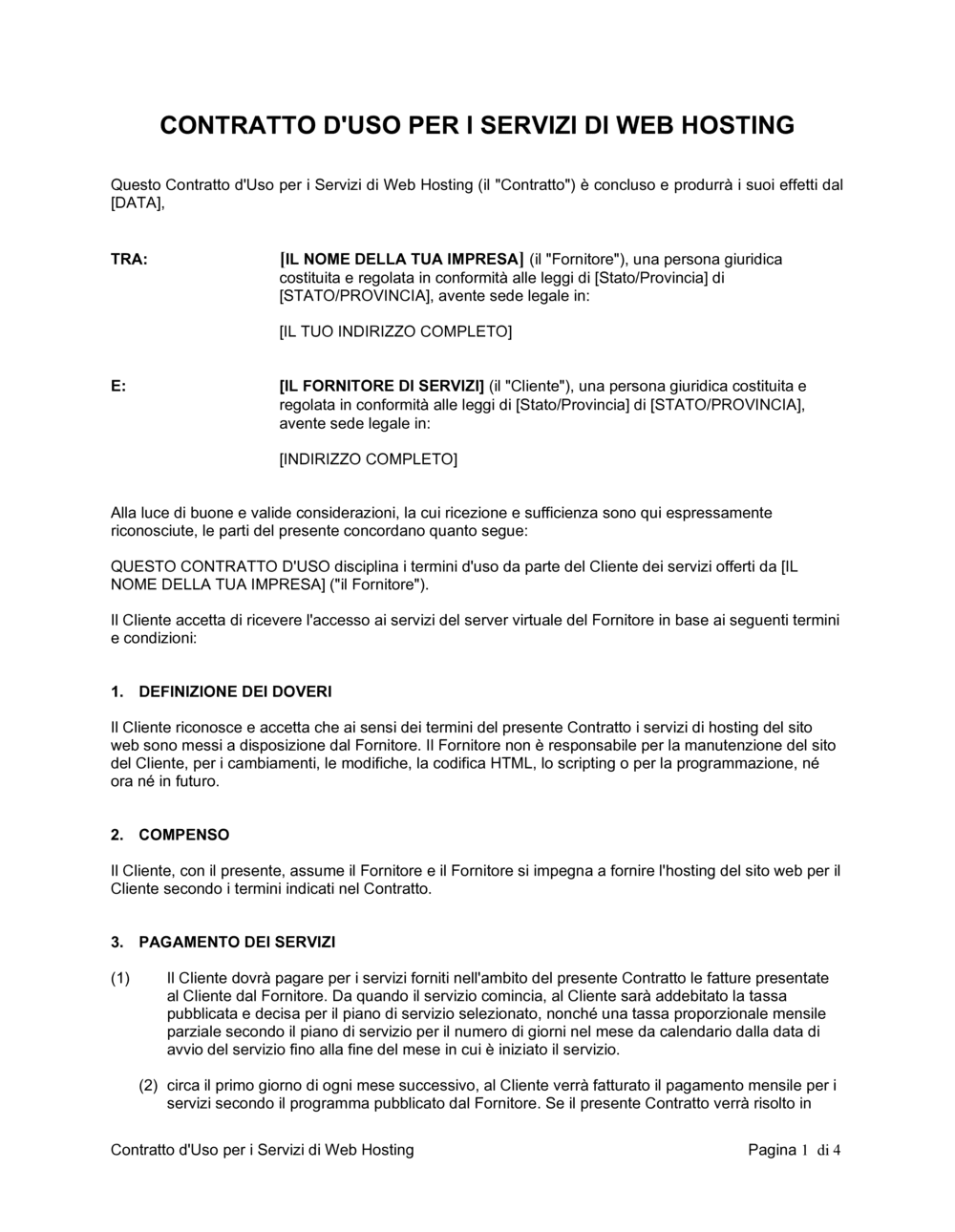 Business-in-a-Box's Contratto d'uso per i servizi di web hosting