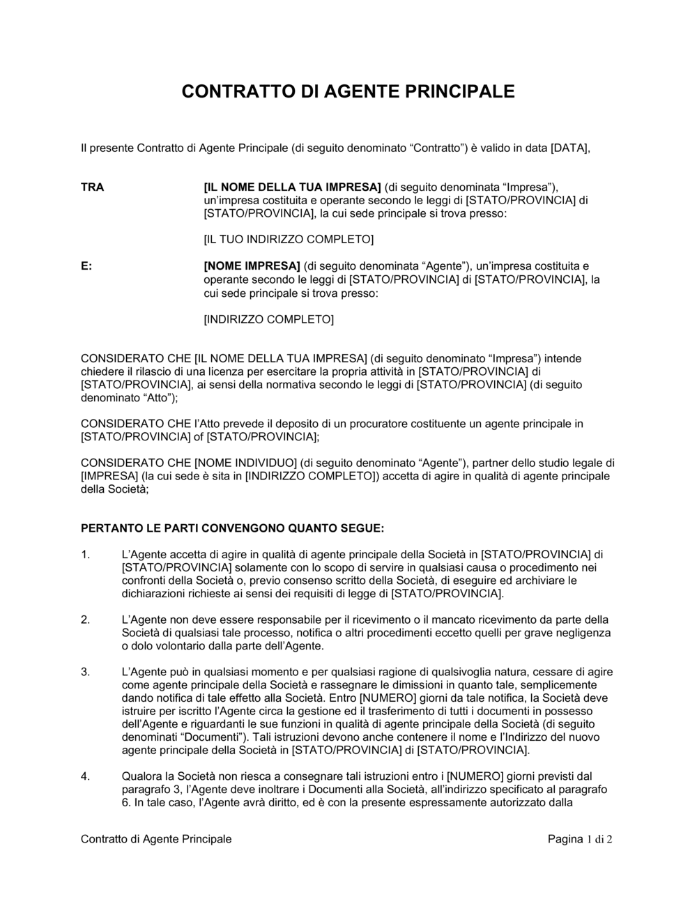 Business-in-a-Box's Contratto di agente principale breve