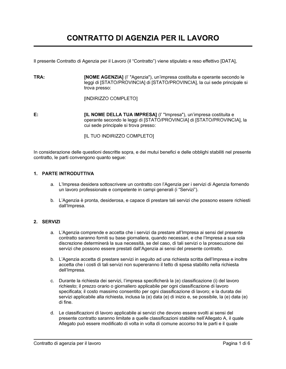 Business-in-a-Box's Contratto di agenzia per il lavoro