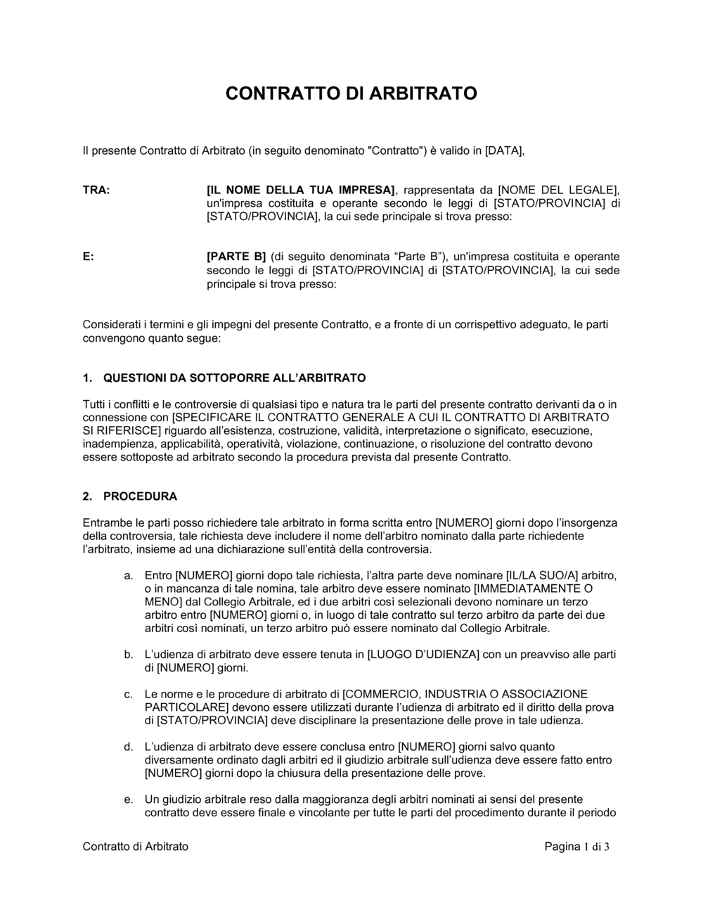 Business-in-a-Box's Contratto di arbitrato