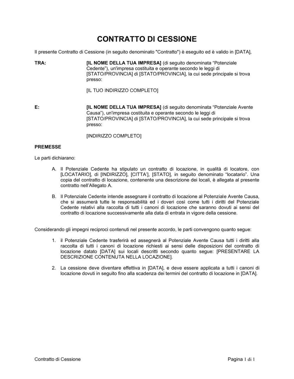 Business-in-a-Box's Contratto di cessione