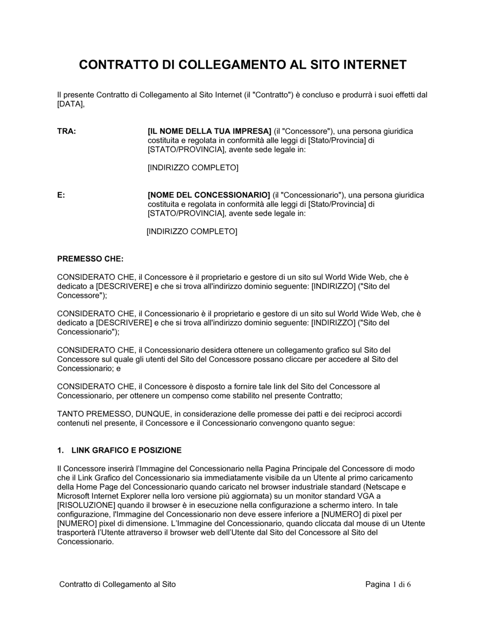 Business-in-a-Box's Contratto di collegamento al sito internet