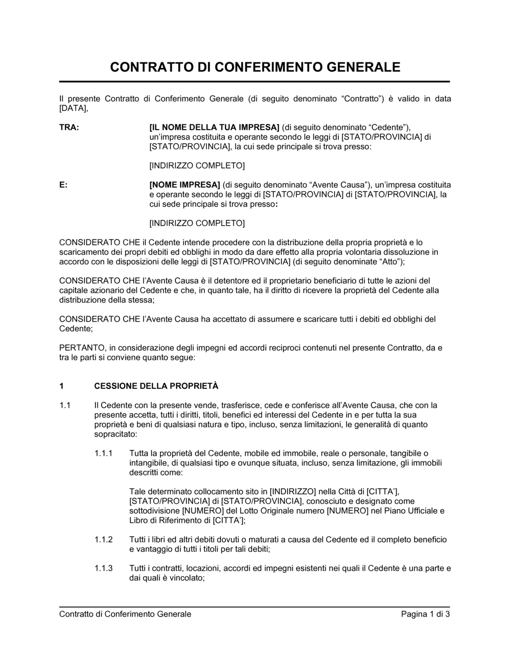 Business-in-a-Box's Contratto di conferimento generale mobili ed immobili