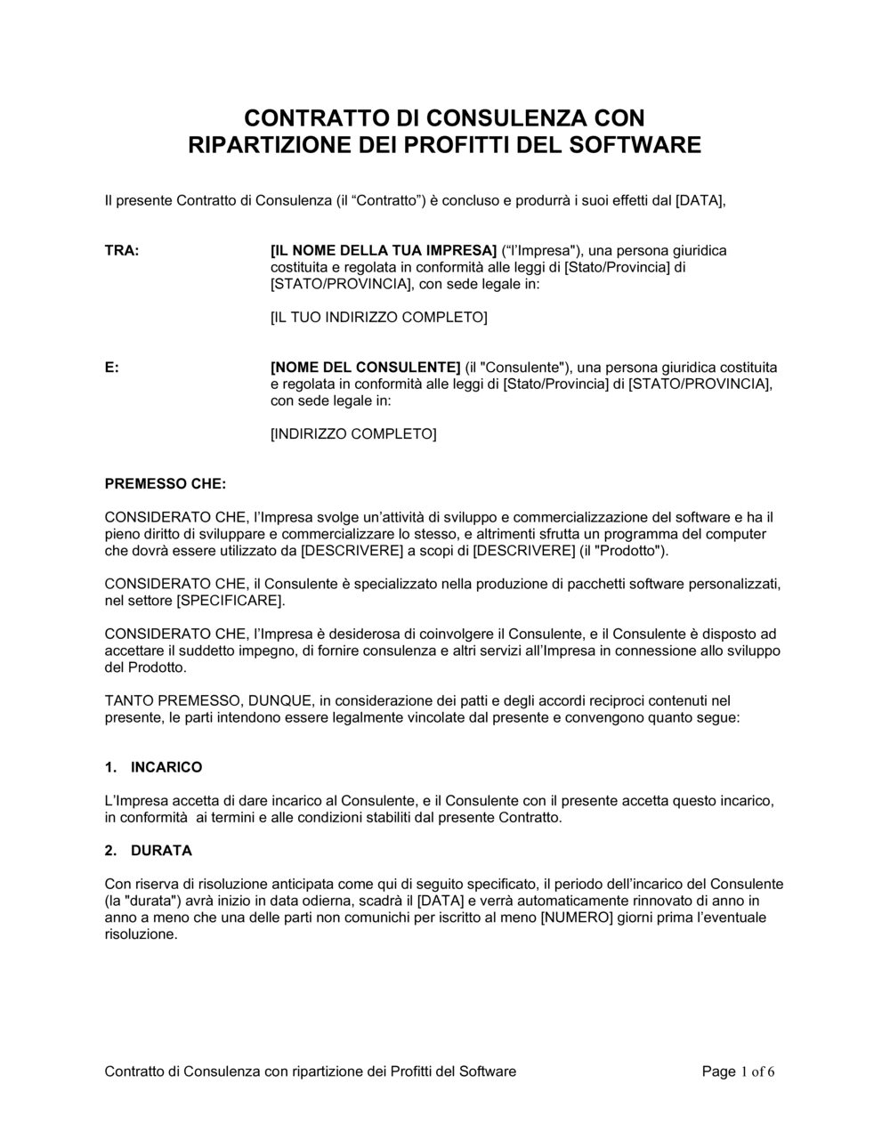 Business-in-a-Box's Contratto di consulenza con ripartizione dei profitti del software