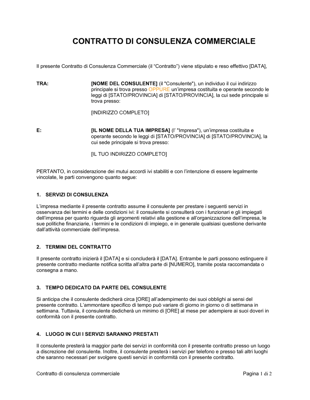 Business-in-a-Box's Contratto di consulenza breve