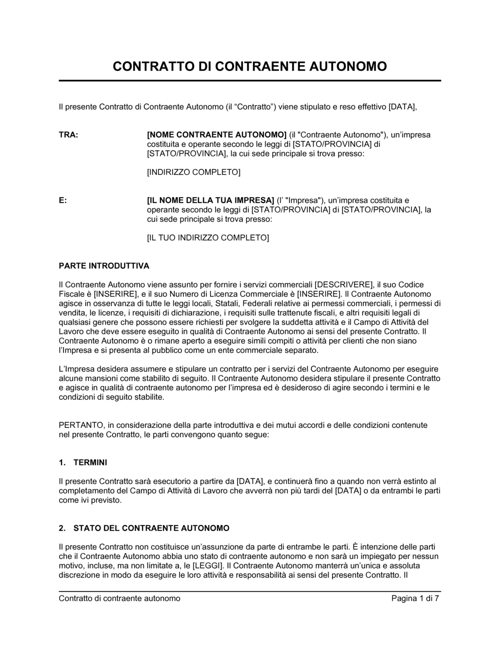 Business-in-a-Box's Contratto di contraente autonomo