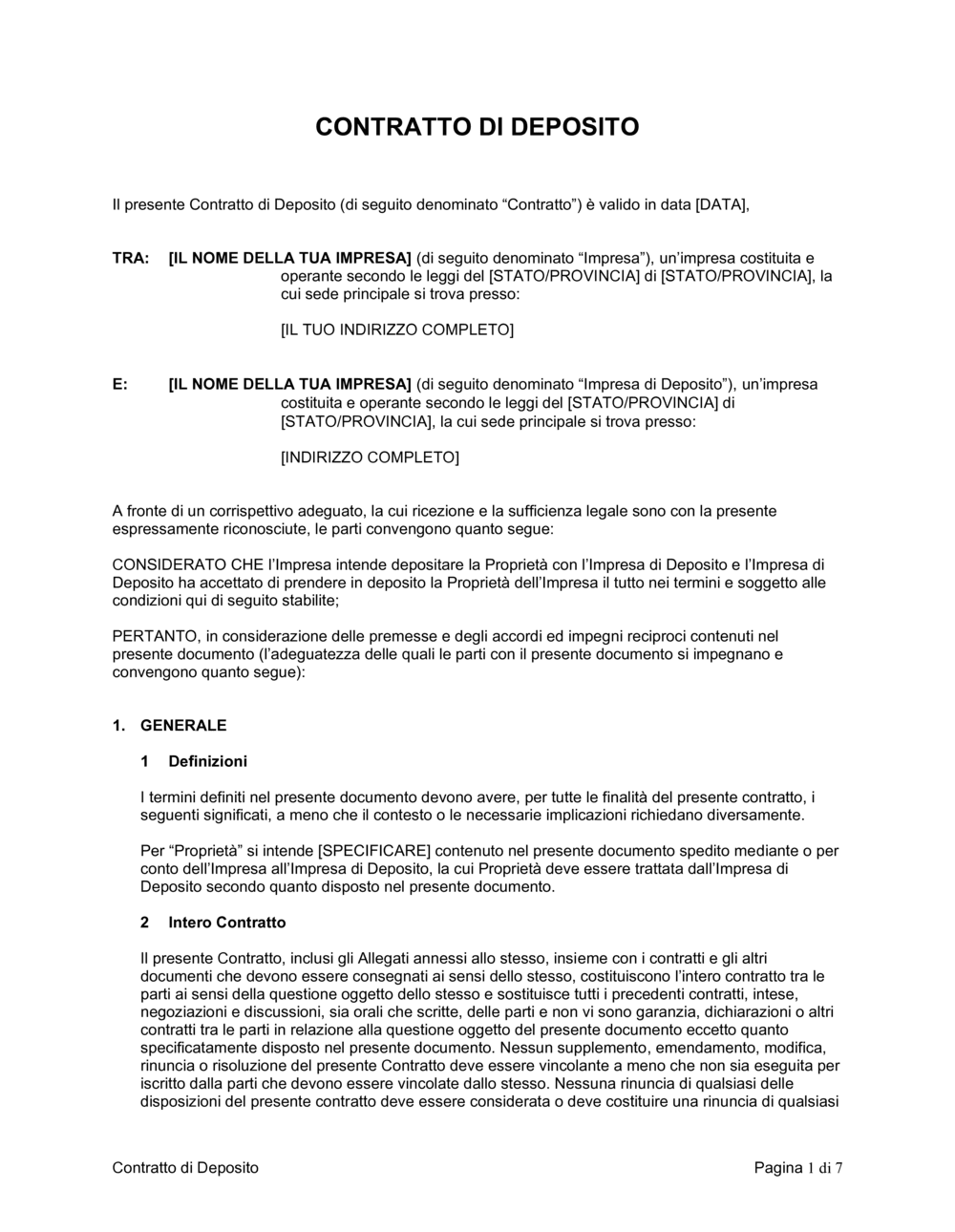 Business-in-a-Box's Contratto di deposito