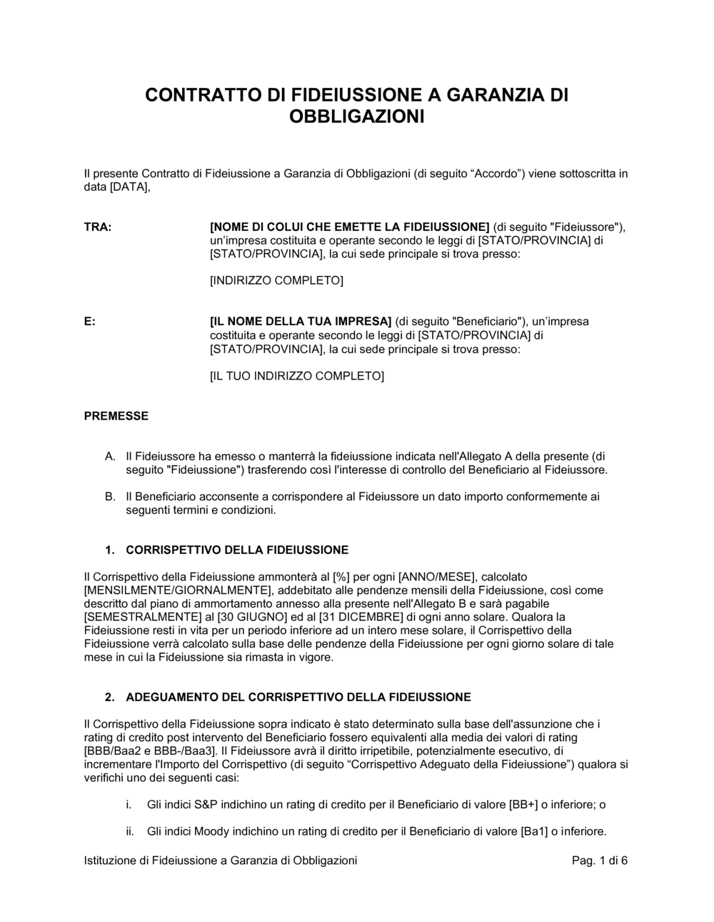Business-in-a-Box's Contratto di fideiussione a garanzia di obbligazioni