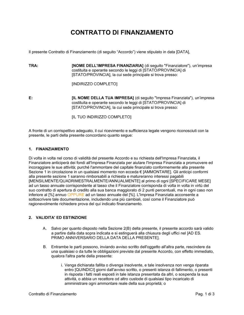 Business-in-a-Box's Contratto di finanziamento