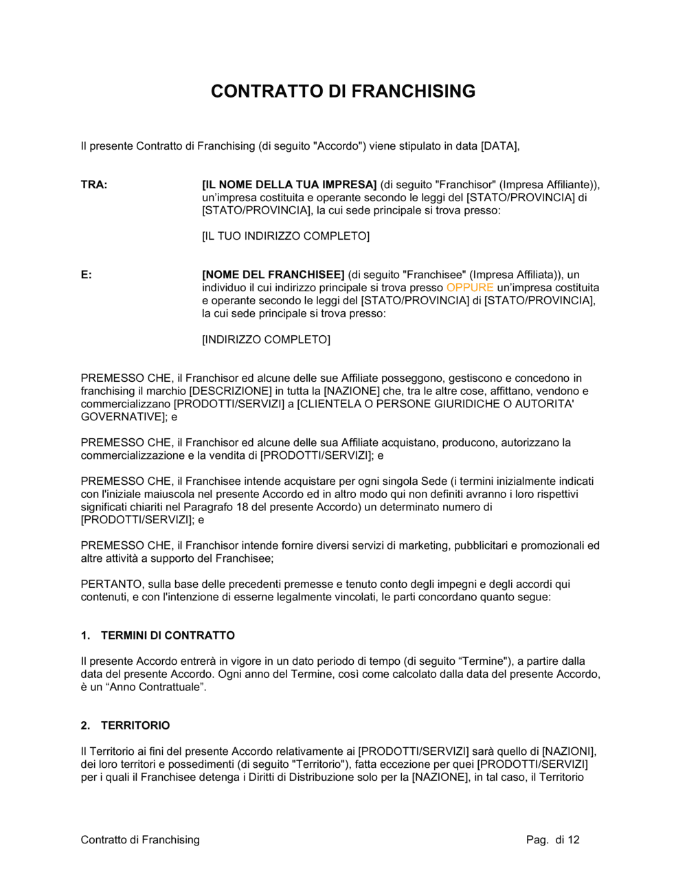 Business-in-a-Box's Contratto di franchising