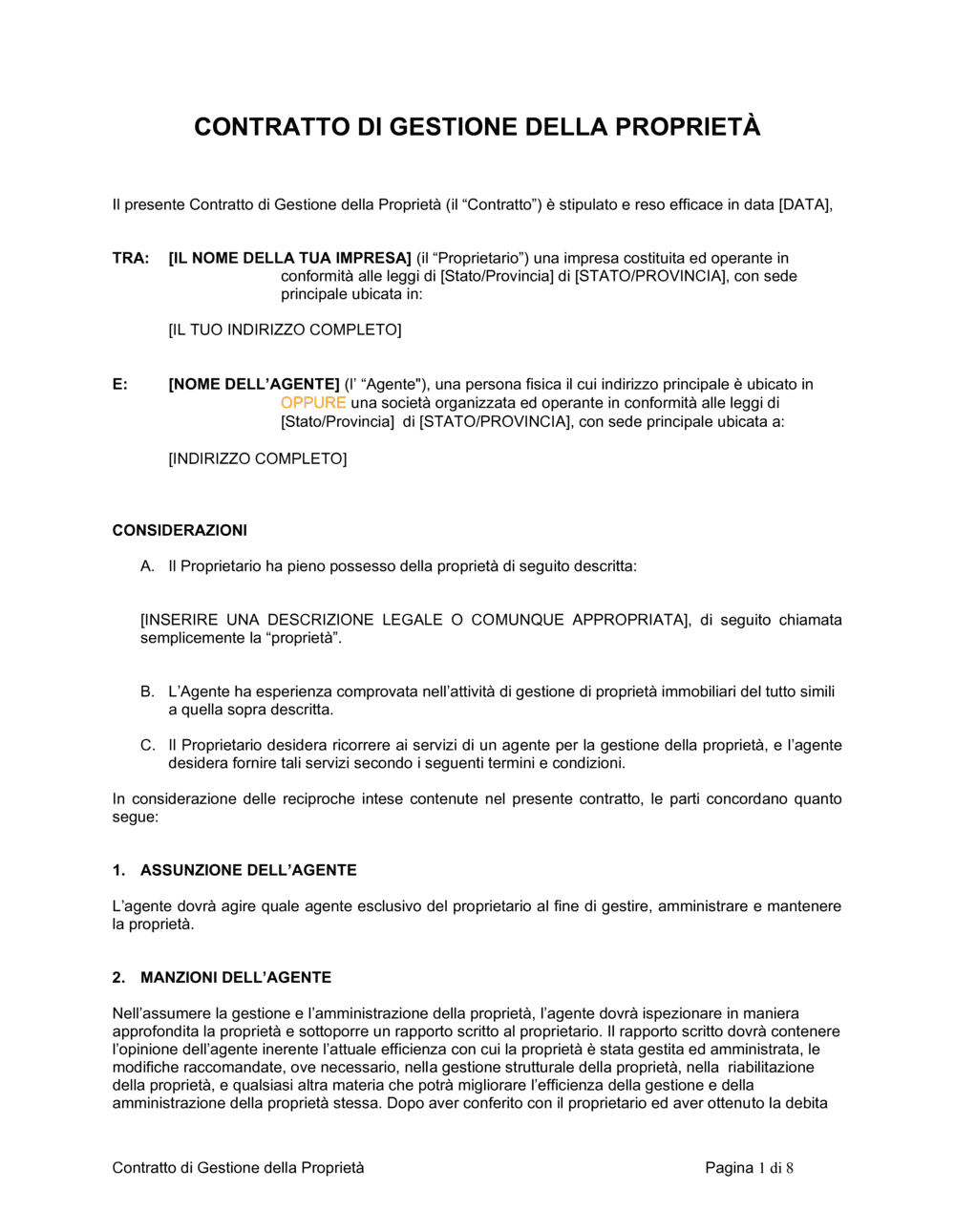Business-in-a-Box's Contratto di gestione della proprietà