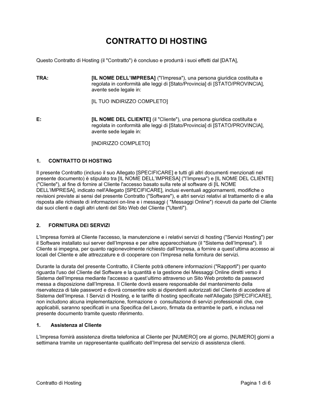 Business-in-a-Box's Contratto di hosting