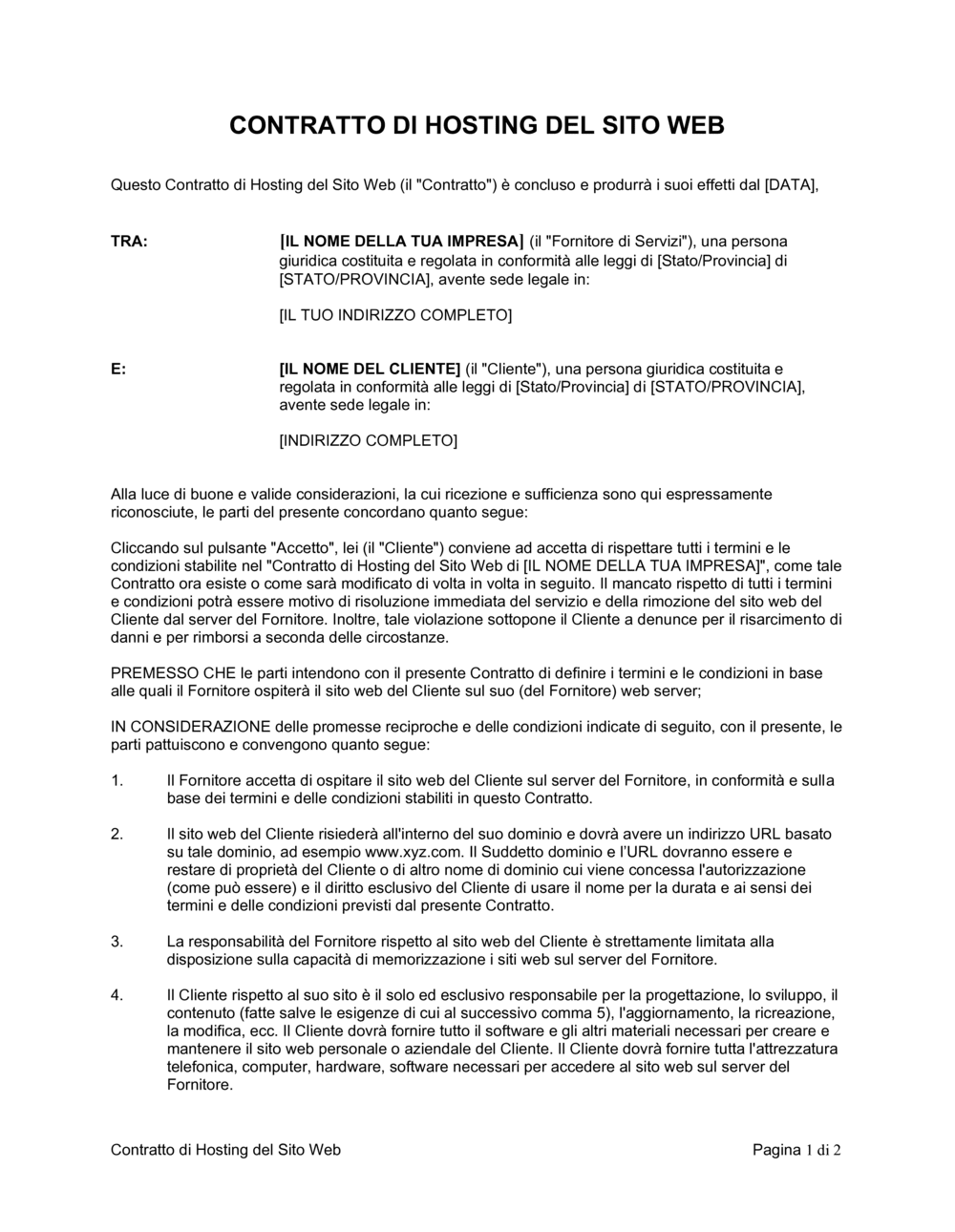 Business-in-a-Box's Contratto di hosting del sito web