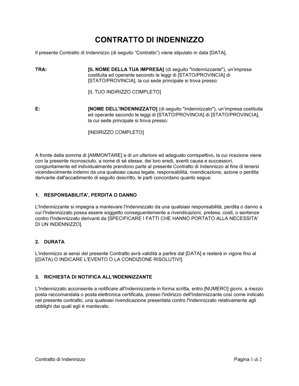 Business-in-a-Box's Contratto di indennizzo