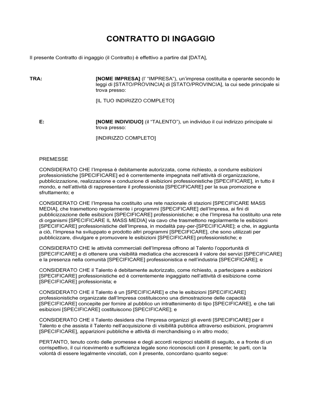 Business-in-a-Box's Contratto di ingaggio