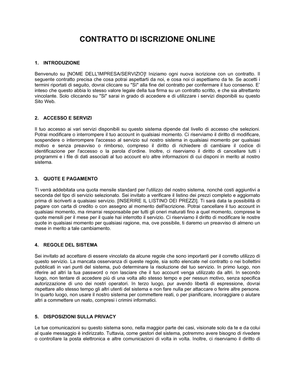 Business-in-a-Box's Contratto di iscrizione online