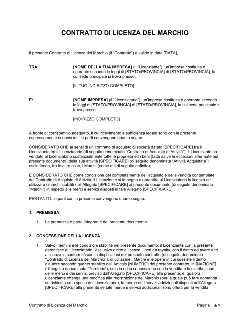 Business-in-a-Box's Contratto di licenza del marchio