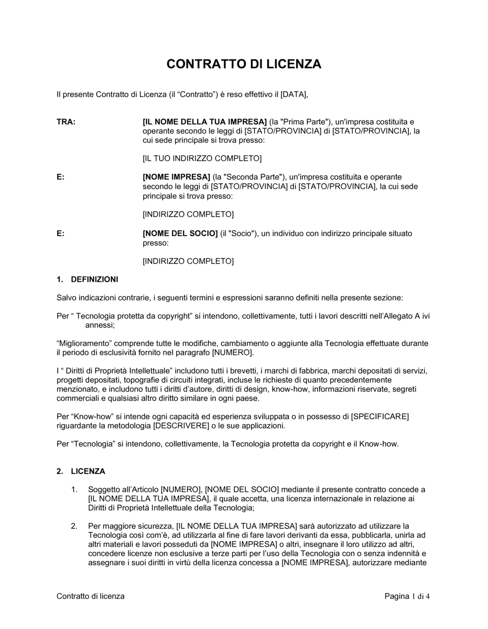 Business-in-a-Box's Contratto di licenza breve